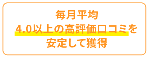 毎月平均4.0以上の高評価口コミを安定して獲得